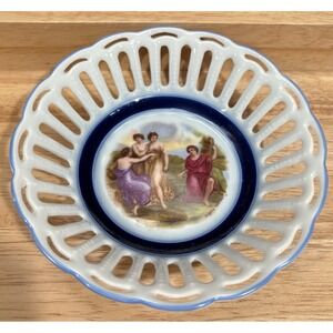 Vintage Reticulated Porcelain Dish Angelica Kauffman Classical Scene White 4.5''